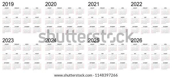 Eight Year Calendar 2019 2020 2021 Stock Vector (Royalty Free ...