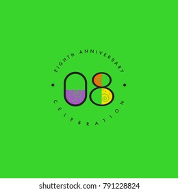 Eight years, 8th Anniversary Celebration Logo Design, Number 8 Icon Vector Template.