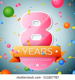 Eight years anniversary celebration background. Anniversary ribbon