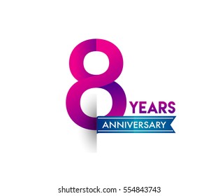eight years anniversary celebration logotype colorfull design with blue ribbon, 8th birthday logo on white background