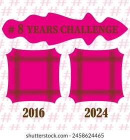 Ocho años. Cuadrados de progreso de etiqueta de Vector. Comparación de tiempo magenta.