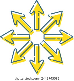 Eight yellow arrows spreading outward