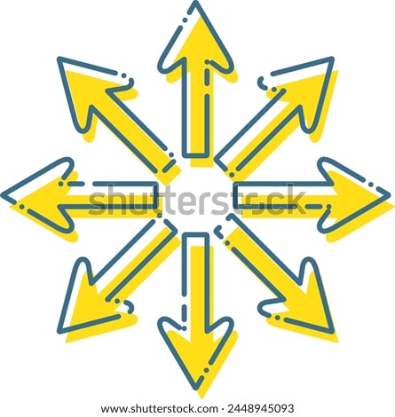 Eight yellow arrows spreading outward