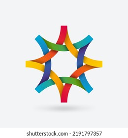 Eight-angled geometric star symbol in rainbow gradient colors. Vector illustration