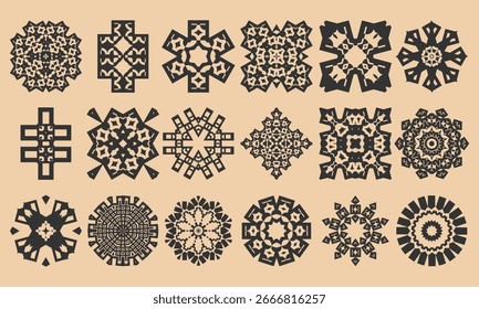 Dieciocho Elementos decorativos, mandalas para varios proyectos de diseño. Conjunto de Vectores