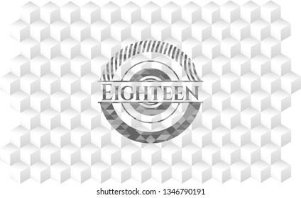 Eighteen grey emblem. Retro with geometric cube white background
