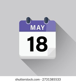 Icono de Vector del calendario de 18 de mayo para la organización de la programación diaria y los recordatorios importantes de eventos de reuniones de negocios