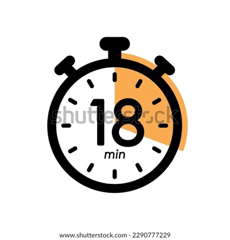 eighteen minutes stopwatch icon, timer symbol, cooking time, cosmetic or chemical application time, 18 min waiting time vector illustration