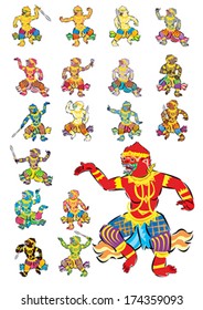 Eighteen Monkeys in Thai classical style of Ramayana Story
