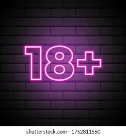 Eighteen Plus, Age Limit, Sign In Neon Style. Only For Adults. Night Bright Neon Sign, Symbol 18 Plus