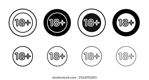 Eighteen plus icon Flat outline fill set collection