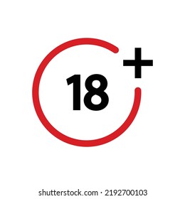Eighteen plus icon in flat style. 18+ vector illustration on white isolated background. Censored business concept.
