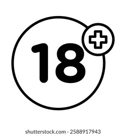 Eighteen plus icon Outline vector symbol sign