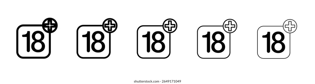 Dezoito mais ícone conjunto de marca de logotipo de contorno fino