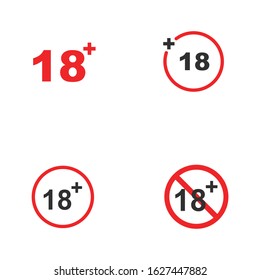 Eighteen plus Icon vector sign isolated for graphic and web design. 18+ symbol template color editable on white background.