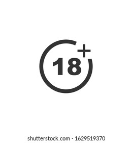 Eighteen plus Icon vector sign isolated for graphic and web design. 18+ symbol template color editable on white background.