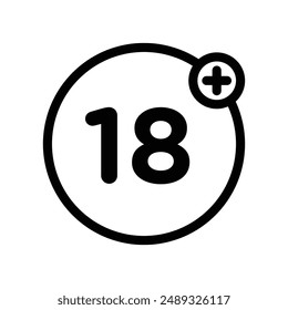 Eighteen plus linear logo mark in black and white