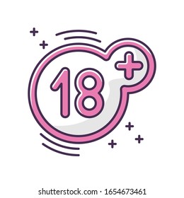 Eighteen plus RGB color icon. Adults only, 18 years old, age restriction rule. Access limitation sign. Mature content warning, prohibition sign with number isolated vector illustration