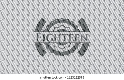 Eighteen silver color emblem or badge. Scales pattern. Vector Illustration. Detailed.