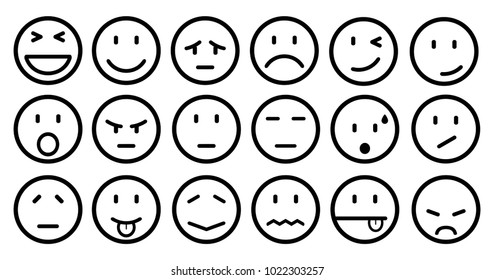 Eighteen smilies, set smiley emotion, by smilies, cartoon emoticons - stock vector
