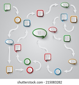 Eighteen steps with different arrows, vector