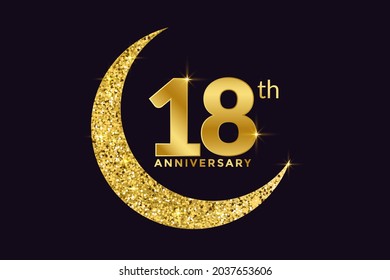 Eighteen Years Anniversary Celebration Golden Emblem in Black Background. Number 18 Luxury Style Banner Isolated Vector.