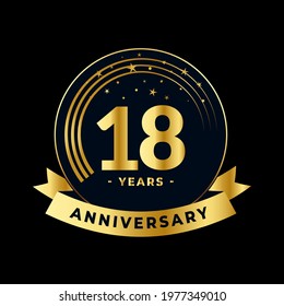 Eighteen Years Anniversary Gold Black Badge Stock Vector (Royalty Free ...