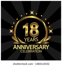 Eighteen years anniversary golden. anniversary template design for web, game ,Creative poster, booklet, leaflet, flyer, magazine, invitation card - Vector