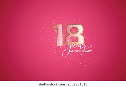 eighteenth 18th Anniversary celebration, 18 Anniversary celebration, Realistic 3d sign, stars, pink background, festive illustration, golden, Pink number 8 sparkling confetti, 18,19
