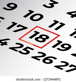 eighteenth day of the calendar vector, isometric calendar 