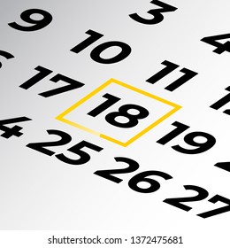 eighteenth day of the calendar vector, isometric calendar 
