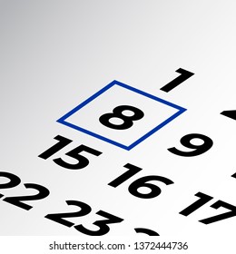 eighth day of the calendar vector, isometric calendar