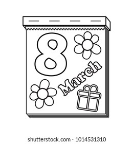 Eighth day of month linear icon. Wall calendar with 8 sign, flowers and a gift. Thin line illustration. Date contour symbol. Vector isolated outline drawing. Outline icon on white background.