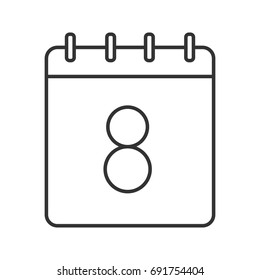 Eighth day of month linear icon. Wall calendar with 8 sign. Thin line illustration. Date contour symbol. Vector isolated outline drawing