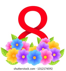 eighth of March, international women's day, flowers, vector illustration on white background