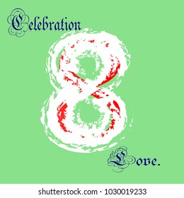 The eighth of March, the occasion. gifts. background light green. Brushes.