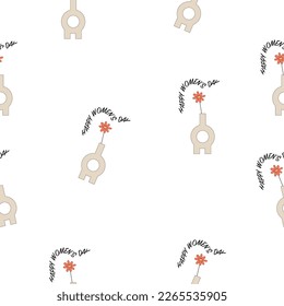Eighth of March is Women's Day. A holiday in the spring. Pattern with flowers and a vase on a light background. Illustration for gift wrapping.