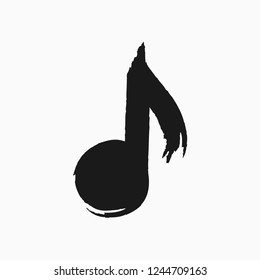 Eighth note drawn by hand with rough brush. Music icon, symbol, logo. Sketch, graffiti, grunge, paint, watercolor. Vector illustration.