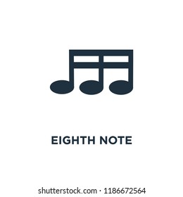 Eighth note icon. Black filled vector illustration. Eighth note symbol on white background. Can be used in web and mobile.