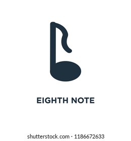 Eighth note icon. Black filled vector illustration. Eighth note symbol on white background. Can be used in web and mobile.
