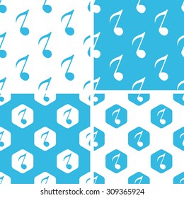 Eighth note patterns set, simple and hexagon, blue and white