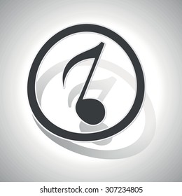 Eighth note sign icon, curved, with outlining and shadow, on white gradient