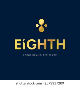 Eighth vector gold logo with sign template on dark blue field