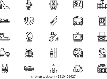 Eighties icons collection is a vector illustration with editable stroke.
