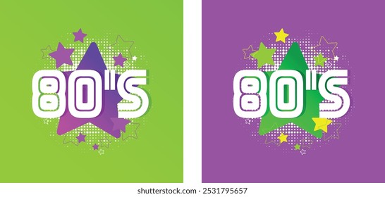 Eighties on color background with stars