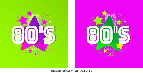 Eighties on color background with stars