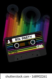 Eighties Party Background - Retro Audio Cassette Tapes and Equalizer 