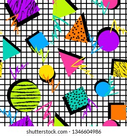 Eighties Pop Art Neon with Grid Seamless Vector Repeating Pattern