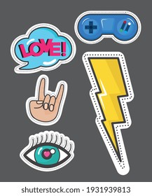 eighties set patches set icons