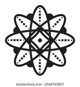 Eight-petal flower, mandala, harmony and infinity symbol. Recycling, cyclicality. Black line vector icon. Outline monochrome illustration